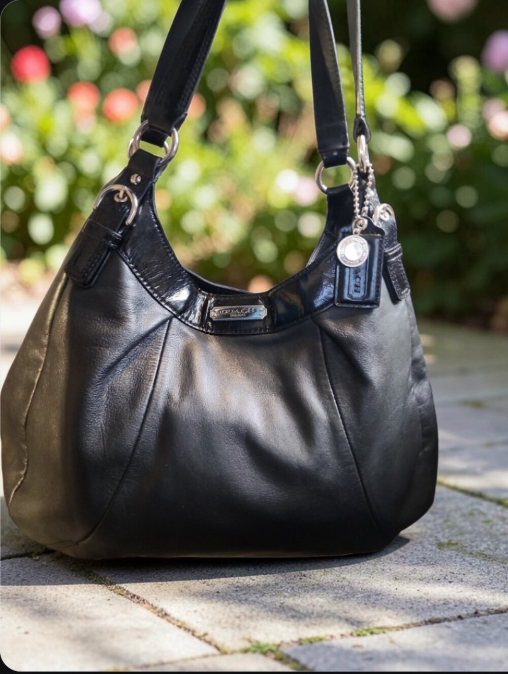 Coach Black Leather Shoulder Hobo Bag